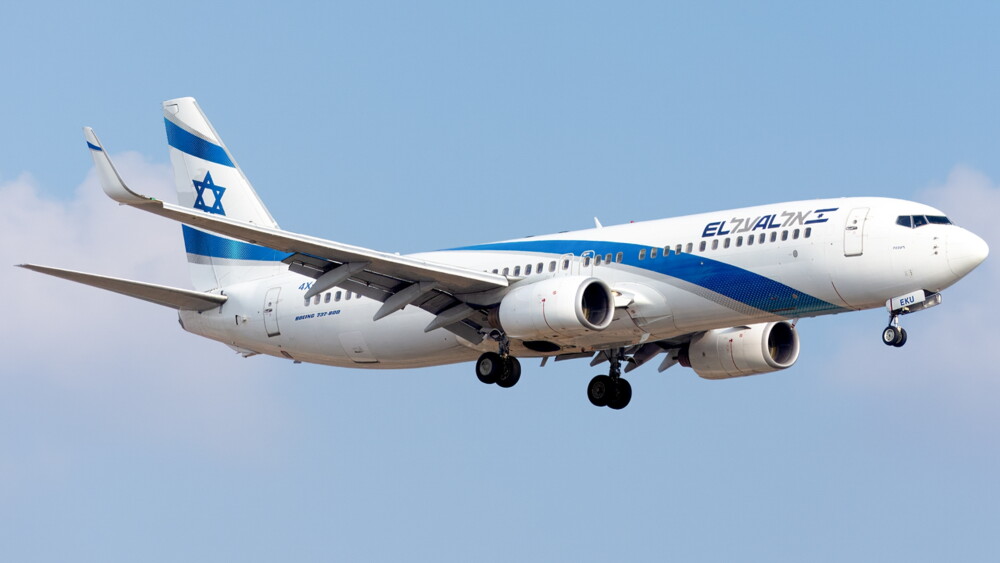 An El Al Boeing 737-800 jetliner prepares to land at Tel Aviv Ben Gurion Airport.
