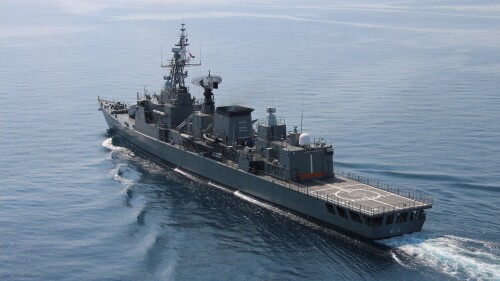 An Iranian frigate in the Strait of Hormuz.