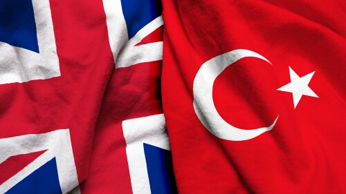 The flags of Great Britain and Turkey.