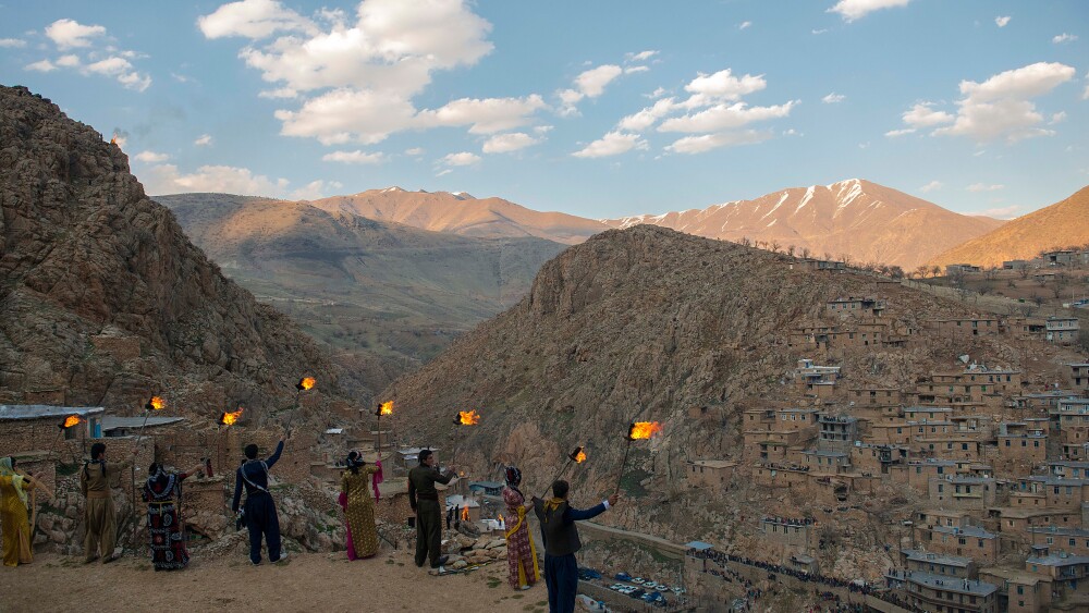 Kurds take part in the Newroz ceremony in Palangan, a village in Iranian Kurdistan.