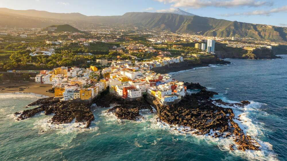 The Tenerife Island coast at sunrise, the largest of Spain's Canary Islands.