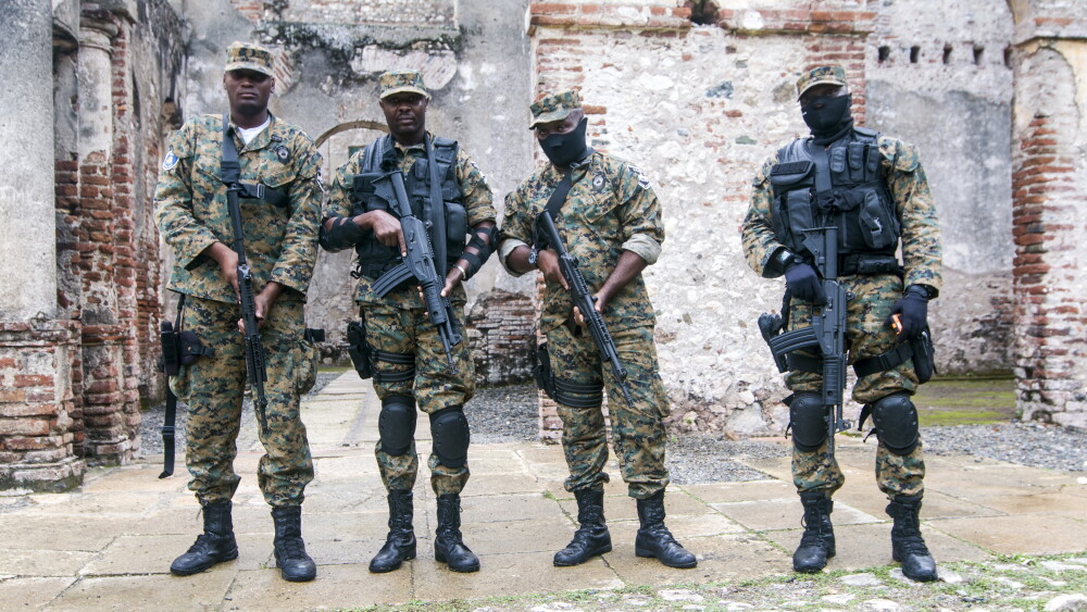 Fully armed Haitian soldiers in Milot, the site of Sans-Souci Palace.