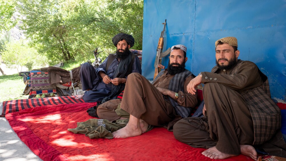 Taliban fighters rest in Jam, Afghanistan.