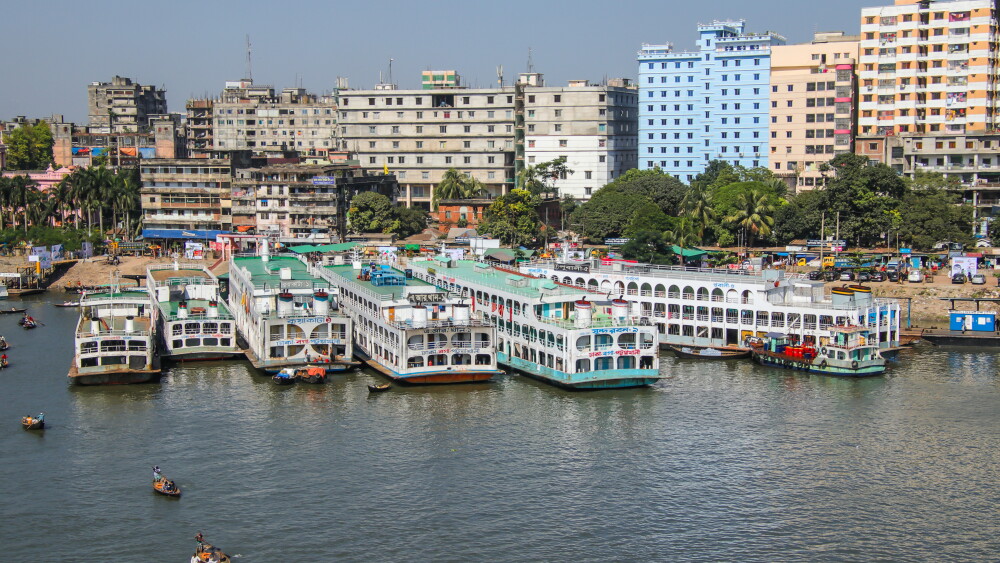 The Buriganga River port of Sadarghat in Dhaka, Bangladesh, is the country's largest and busiest river port.