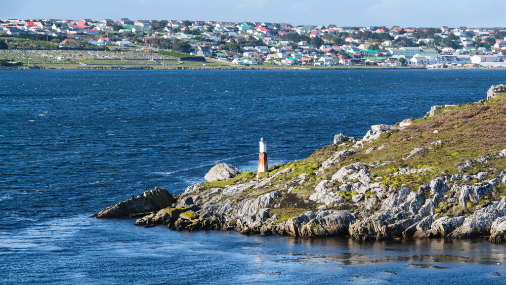 Natural scenery of the Stanley coastline in the Falkland Islands.