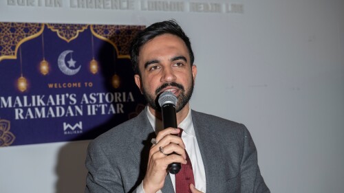 New York State Assembly member and NYC mayoral candidate Zohran Mamdani speaks at a Malikah's Iftar Ramadan event at the Museum of the Moving Image on March 07, 2025 in the Queens Borough of New York City. Mamdani is raking in taxpayer-amplified contributions from dangerous sources: terror-linked Islamists, anti-Israel activists, and campus extremists.