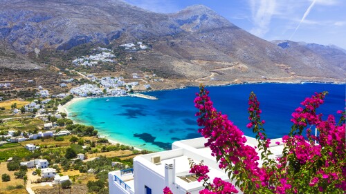 Tiny Amorgos island in the Greek Cyclades in the Aegean Sea.