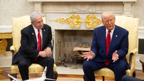 President Donald Trump meets with Israeli Prime Minister Benjamin Netanyahu in the White House in Washington, D.C., on April 7, 2025.
