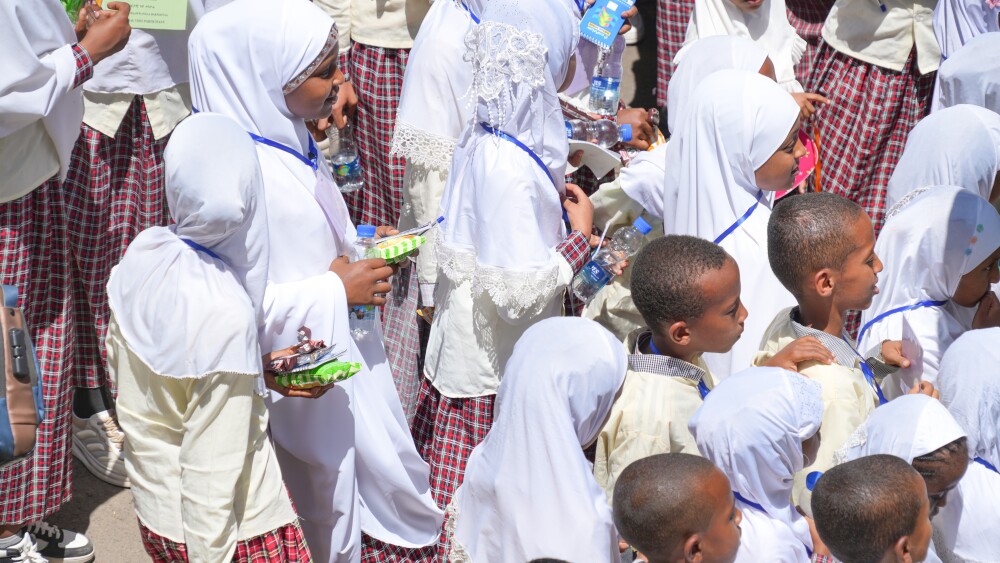 Students line up as they await the start of afternoon classes in Addis Ababa, Ethiopia.