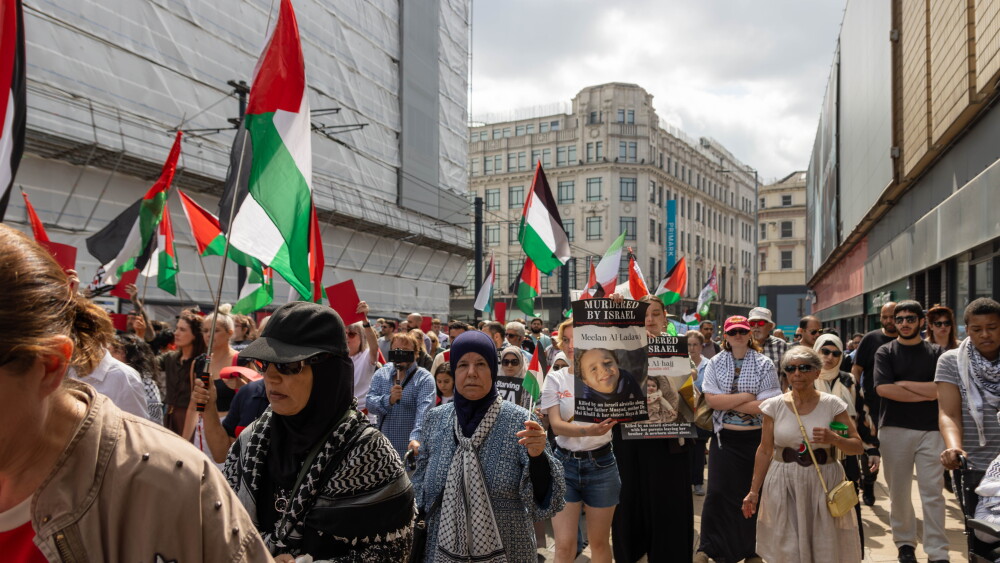 An anti-Israel protest in Manchester, United Kingdom.