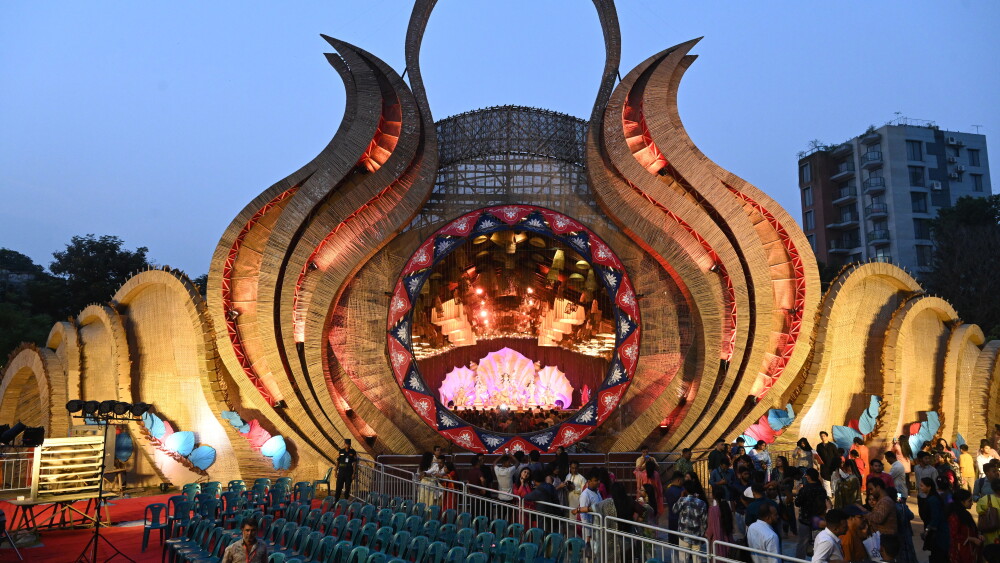 Hindus gather at a temple during the Durga Puja festival in Dhaka, Bangladesh, on October 17, 2026.