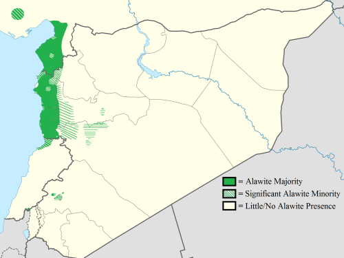 A map of the distribution of Alawites in the Levant.