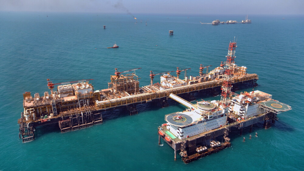 An oil platform in the Persian Gulf.