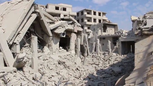 The ruins of Zamalka in East Ghouta, Syria.