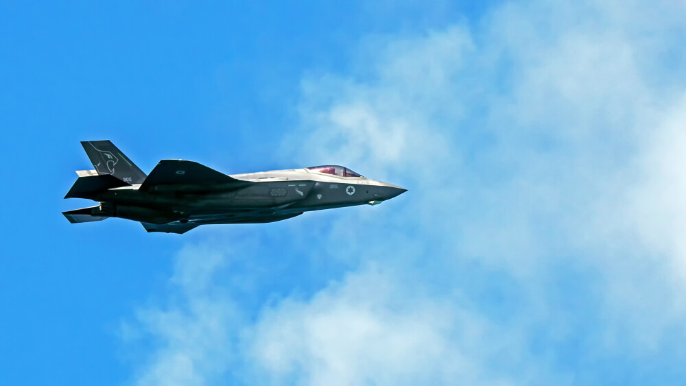 A 5th generation fighter jet of the Israeli Air Force, the F-35I "Adir," flies in the skies of Tel Aviv on Independence Day, May 5, 2022.