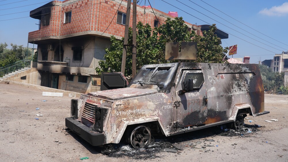 Damage from an assault by Syrian government forces and allied tribal militias in the Druze province of al-Suwayda’, Syria, July 20, 2025.