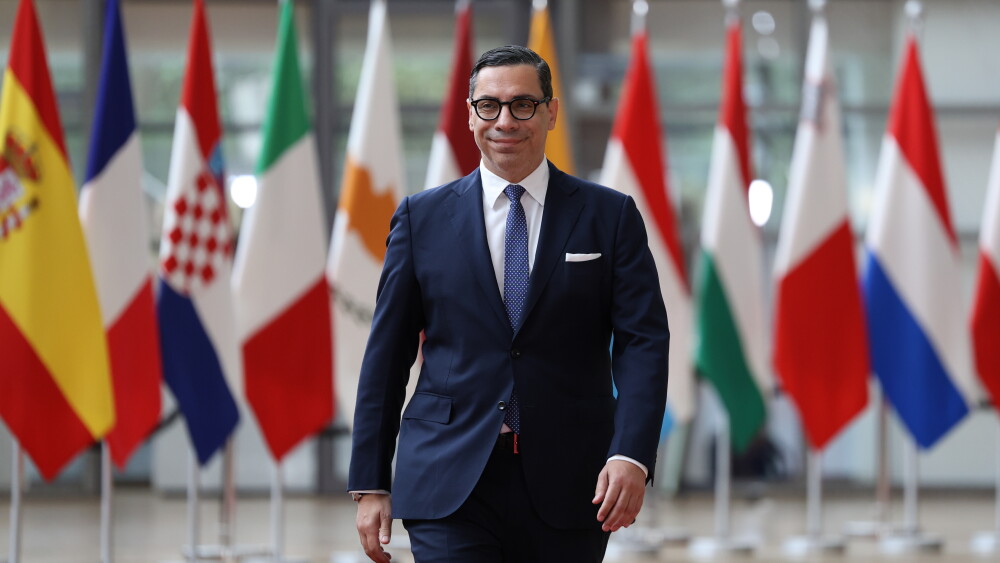 Cypriot Minister of Foreign Affairs Constantinos Kombos arrives to attend a meeting of EU Foreign Affairs ministers in Brussels, Belgium, in June 2025.