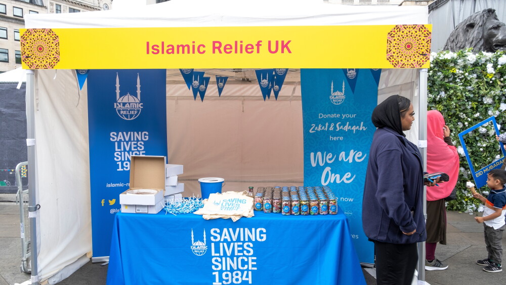Islamic Relief UK (IRUK) hosts a stall at Trafalgar Square during London’s “Eid in the Square” celebration on May 7, 2022, marking the end of Ramadan with cultural activities, food, and community engagement as part of the annual festival. Islamic Relief USA, the organization's former affiliate, has filed suit against IRUK stating that its behavior has jeopardized its tax-exempt status in the United States. IRUK denies all the allegations.