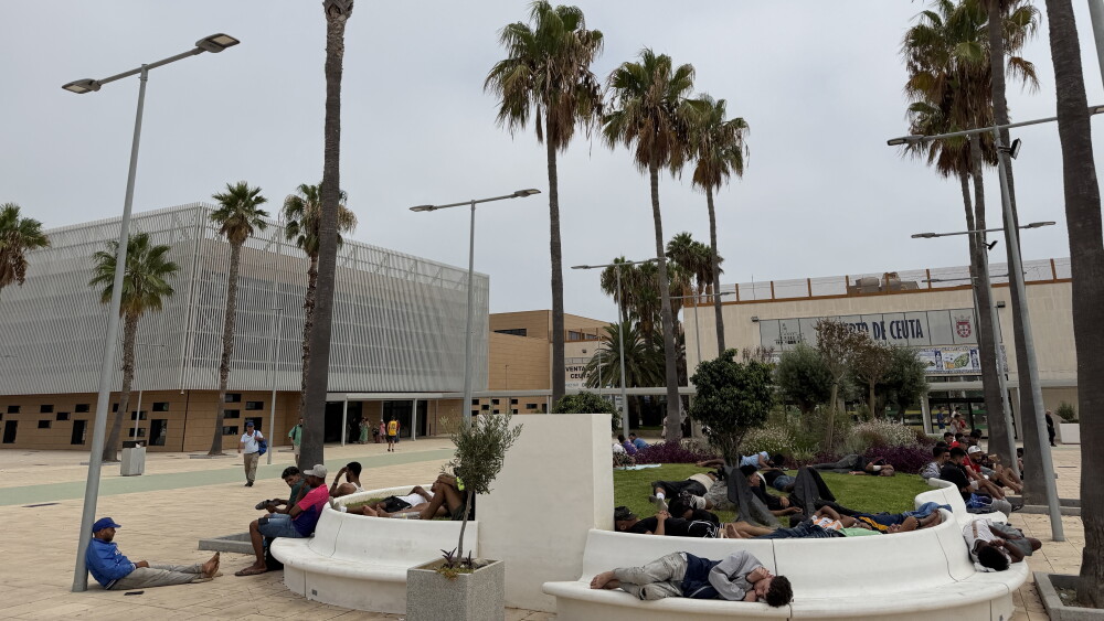 The exterior of the Ceuta port building during the migrant crisis on July 31, 2026.