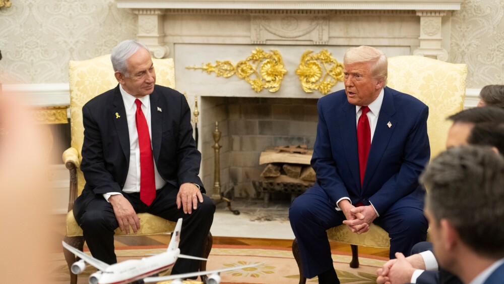 Israeli Prime Minister Benjamin Netanyahu with President Donald Trump at the White House in April 2025.