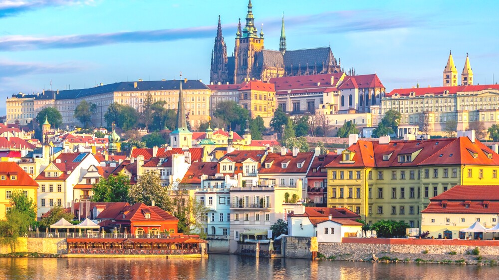 St. Vitus Cathedral in Hradcany castle over Lesser town, Prague, Czech Republic.