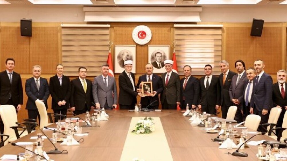 Turkish Foreign Minister Mevlüt Çavuşoğlu met with members of the Advisory Board of Turkish Minority in Western Thrace on December 8, 2022, in Ankara as part of an ongoing campaign to promote feelings of grievance on the part of the Turkish diaspora in Greece. (Turkish Ministry of Foreign Affairs Photo.)