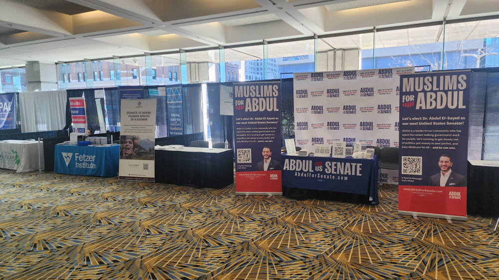A booth promoting Abdul Sayed's Senate campaign at Huntington Place in Detroit, the scene of the Islamic Society of North America's annual convention which took place over Labor Day weekend.