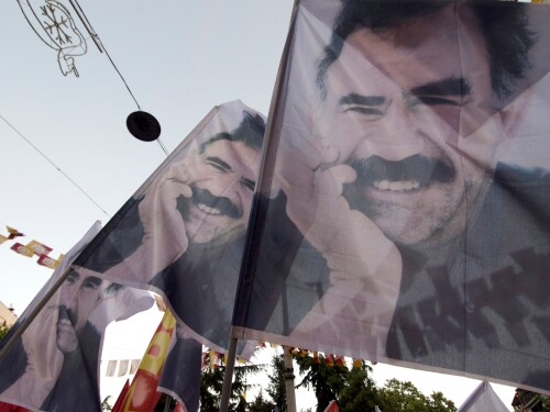 The declaration last week by imprisoned PKK (Kurdish Workers Party) leader Abdullah Ocalan of a ceasefire in his movement’s long insurgency against Turkey is a significant moment. Flags with Ocalan on July 15, 2015, at a PKK rally in Istanbul.