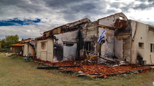 Destroyed homes in Kibbutz Beeri, Israel, after Hamas terrorists attacked on Oct. 8, 2023.