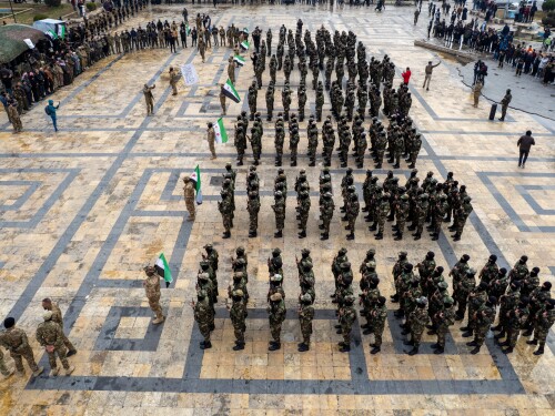 Syrian Army forces are shown on February 4, 2025, in Damascus.