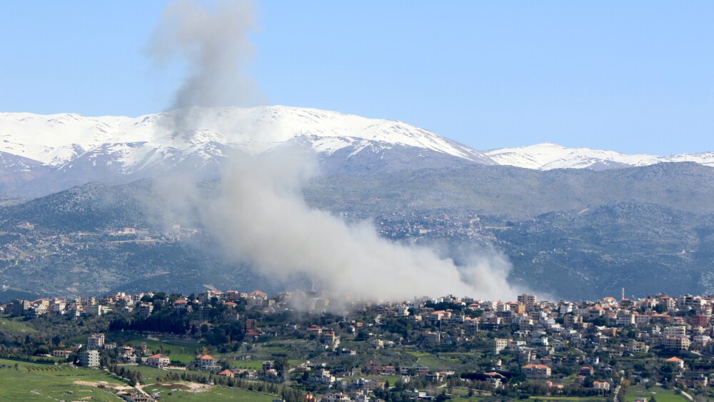 Smoke rises from an Israeli strike on the al-khaim town in Nabatieh Governorate, Lebanon, on March 12, 2024.