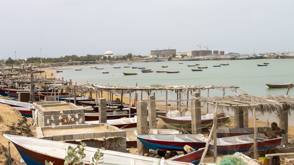 Fishing boats on the beach in the port city of Chabahar on the coast of the Gulf of Oman in Sistan and Balochistan province.