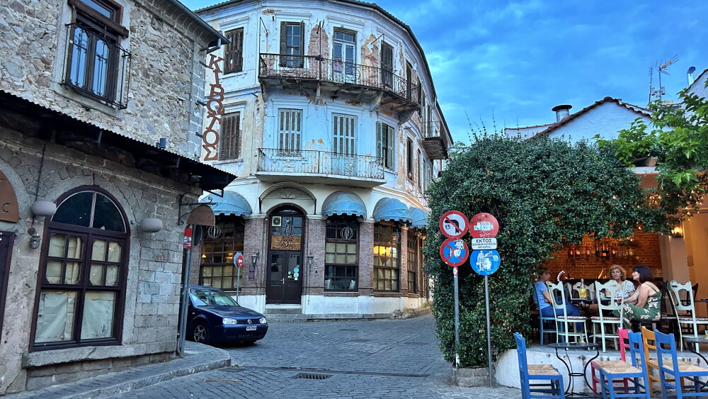 Outdoor cafes in the old town of Xanthi, Greece, attract crowds in the summertime.