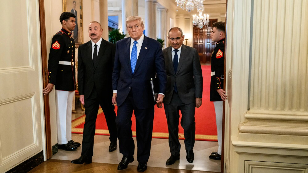 President Donald Trump hosts Azerbaijani leader Ilham Aliyev and Armenian Prime Minister Nikol Pashinyan at the White House in August 2025.