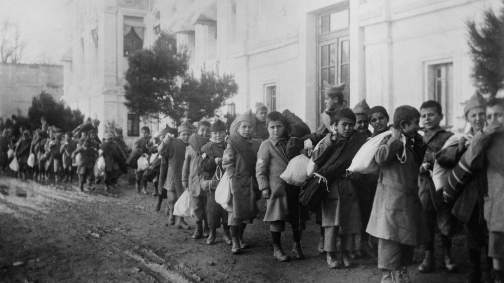 The near-destruction of non-Muslim communities in the Anatolian peninsula, which accelerated in the final decades of the Ottoman Empire, drew on practices long established under Islamic rule: enslavement, deportation, the forced levy of Christian children, and, in some instances, the castration of captives. Above, Armenian orphans being deported, ca. 1920.