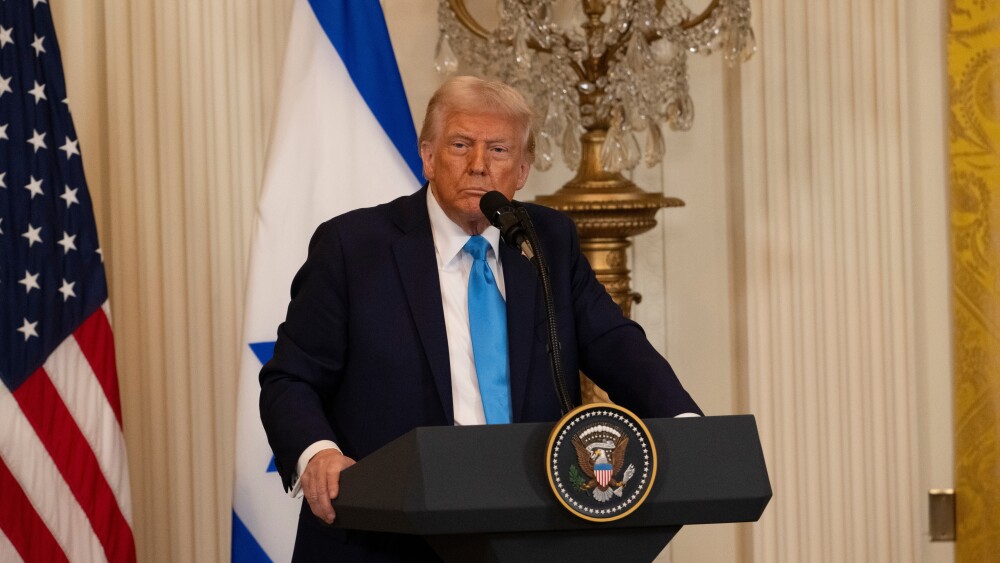 President Donald Trump in the White House East Room.