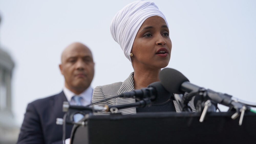 U.S. Rep. Ilhan Omar (D-Minn.) in a file photo on Capitol Hill.