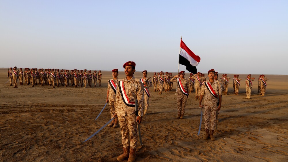 A 2025 graduation ceremony for officers in the government forces in Hajjah, Yemen.