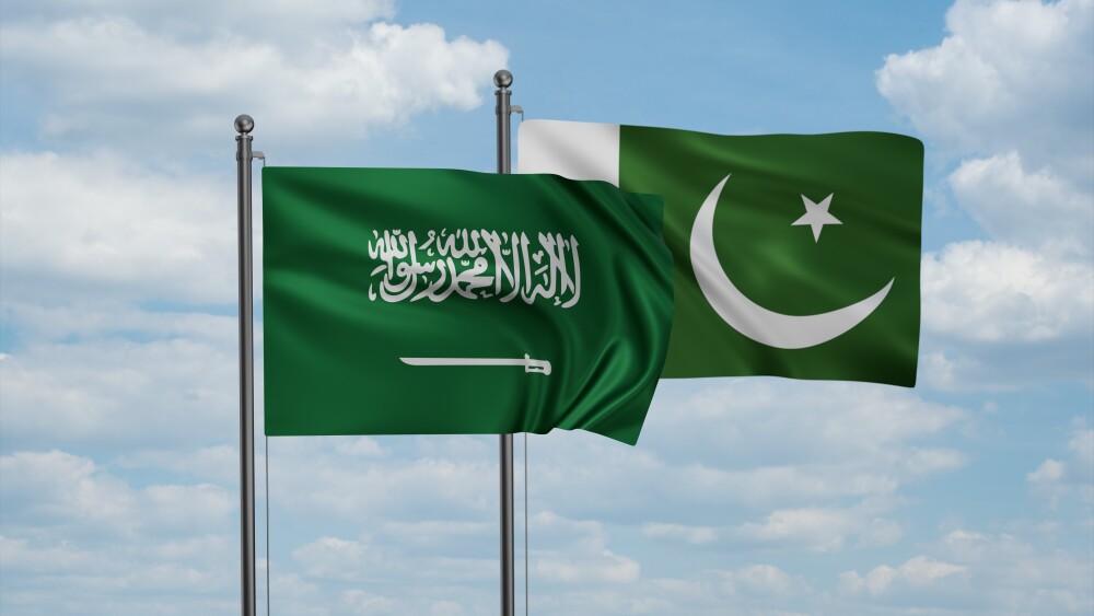 The flags of Saudi Arabia and Pakistan.