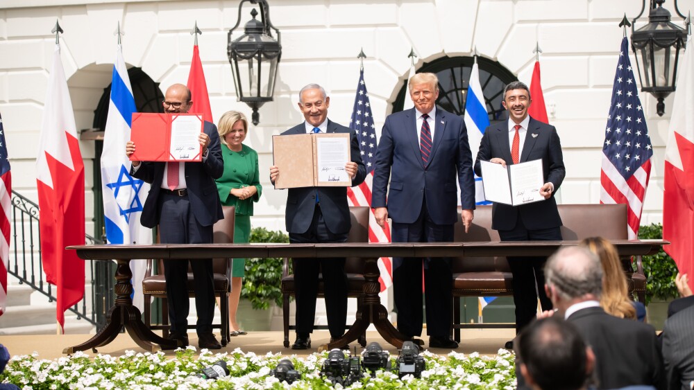 Trump and ministers from Middle East states sign the Abraham Accords.