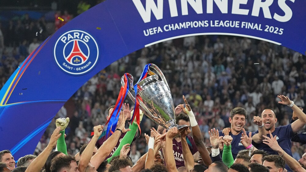 The Paris Saint-Germain football club wins the UEFA Champions League 2025 in May, in Munich, Germany.
