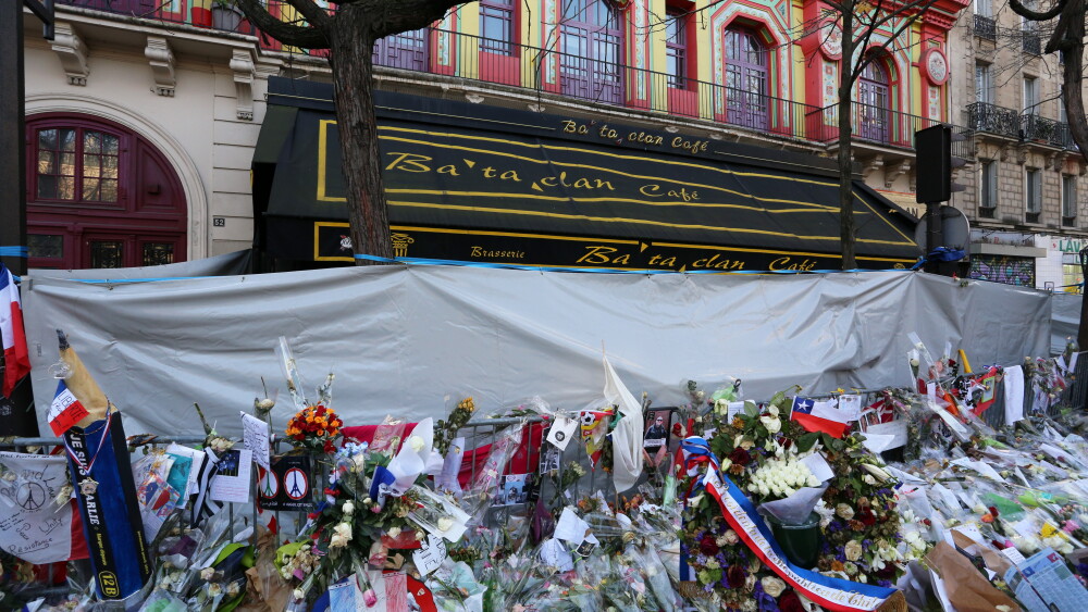A makeshift memorial outside the Bataclan theatre in Paris on December 14, 2015, one month after Islamist terrorists killed 132 people in coordinated attacks across the French capital. Belgian courts have now approved temporary prison leave for Mohamed Bakkali, convicted of helping orchestrate the attacks.