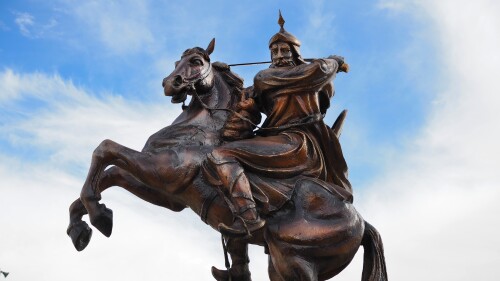 A statue of Saladin (Ṣalāḥ al-Dīn) outside a mosque in Al Karak, Jordan, in 2018. The Muslim sultan, who took Jerusalem from the Crusaders in 1187, has been portrayed as embodying every virtue that his Christian opponents ostensibly lacked.