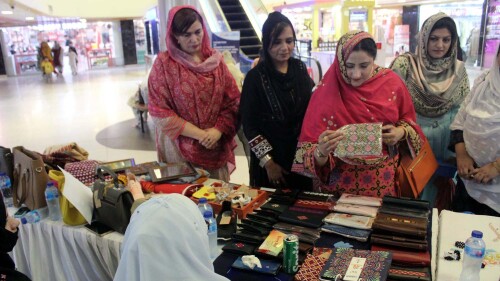 Women at the Handmade Crafters and Empower Women Exhibition, organized by Balochistan Roller Support Program, in Quetta.