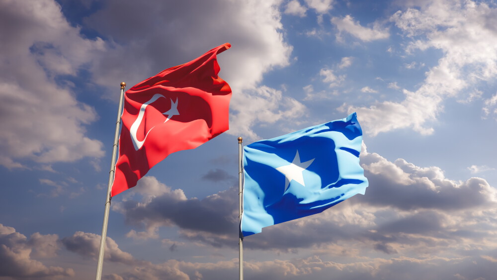 The flags of Turkey and Somalia.
