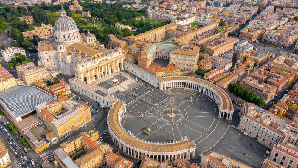 An aerial view of St. Peter's Basilica at the Vatican in Rome.