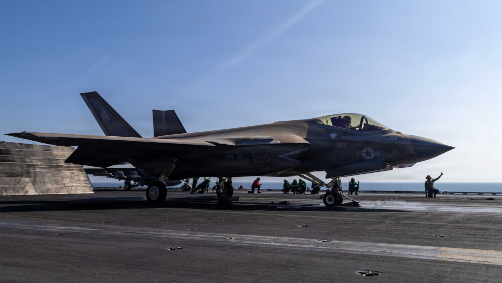 An F-35C Lightning II, attached to Marine Fighter Attack Squadron (VMFA) 314, launches from the flight deck of Nimitz-class aircraft carrier USS Abraham Lincoln (CVN 72) in support of Operation Epic Fury, March 4, 2026. (U.S. Navy photo)