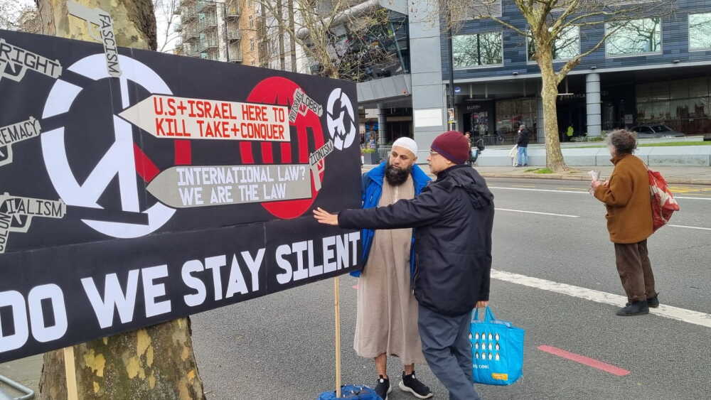Protesters at a poorly attended Al Quds protest in London promote anti-Israel and anti-Western messaging on behalf of the Islamic Republic of Iran on March 15, 2026.