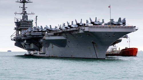 The USS Harry S. Truman, shown in a file photo, is headed to the Red Sea.