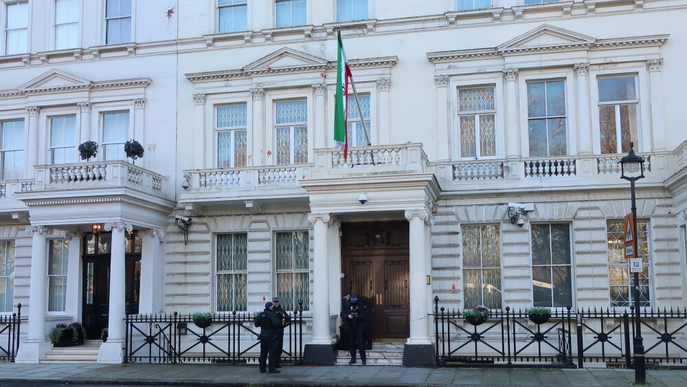 Police stepped up security at the Iranian Embassy in London in January 2026.